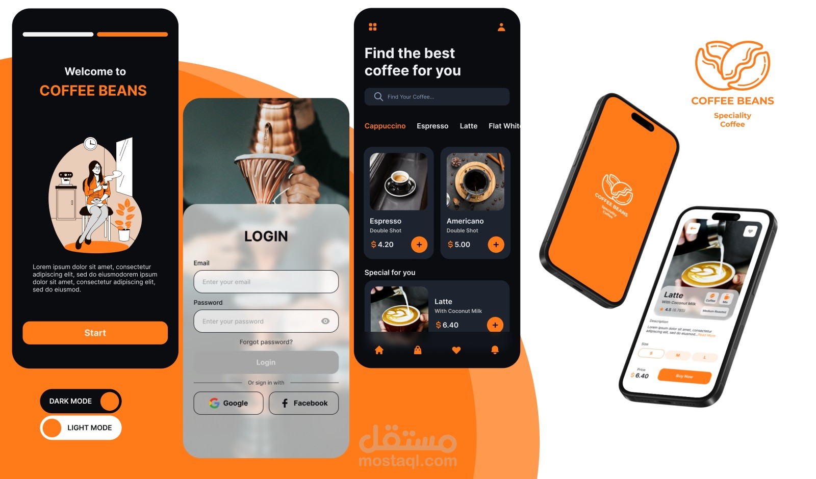 تصميم تطبيق عصري لكافيه Coffee Beans