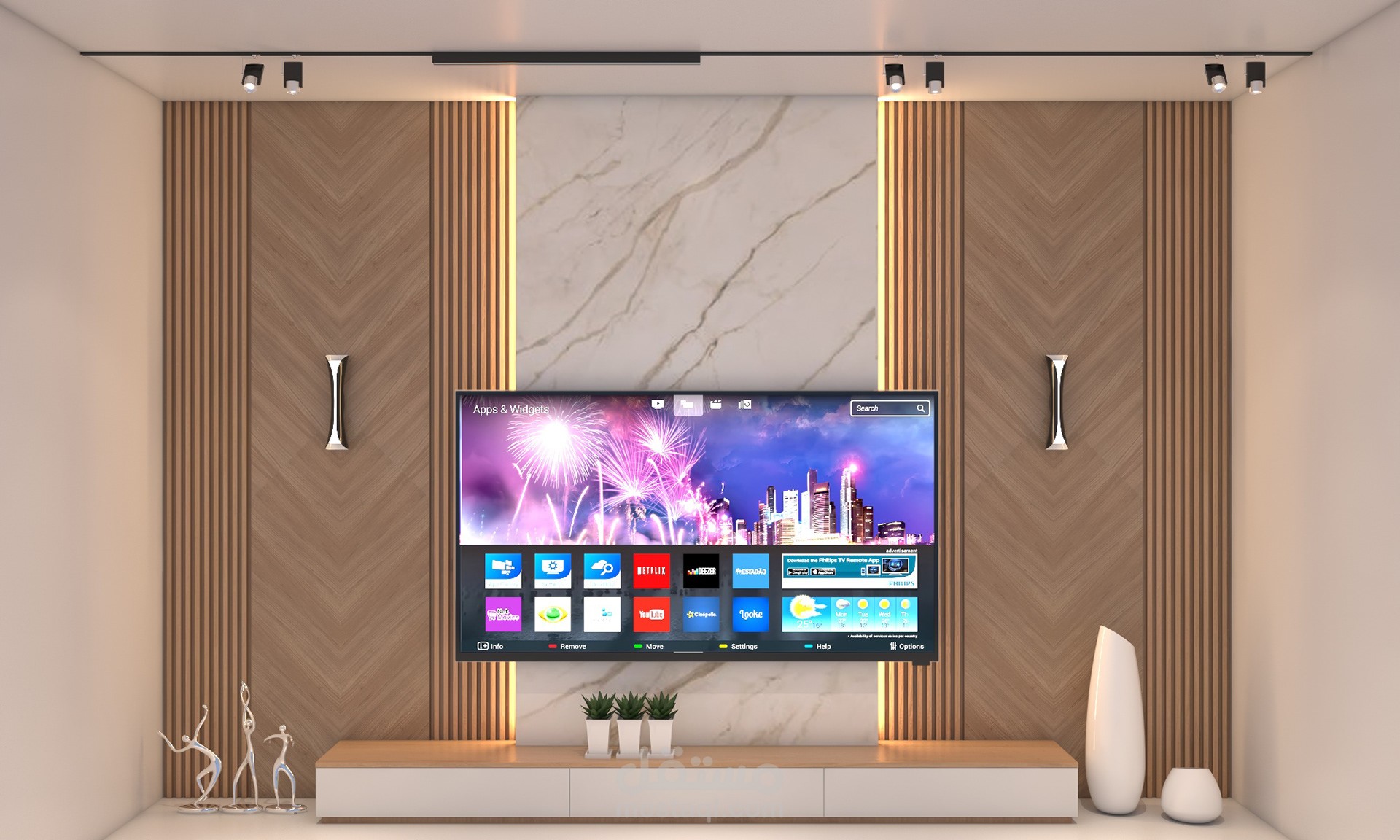 مجموعة مقترحات لتصميم حائط التلفاز