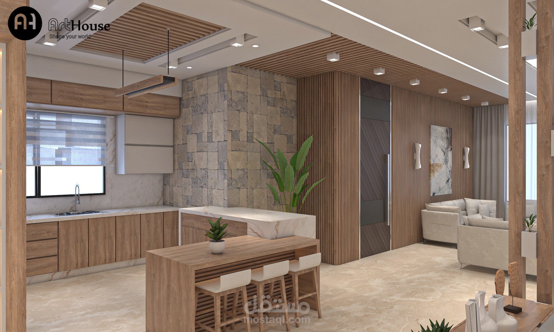 تصميم داخلي على الستايل الحديث لشقة سكنية في مدينة غزة