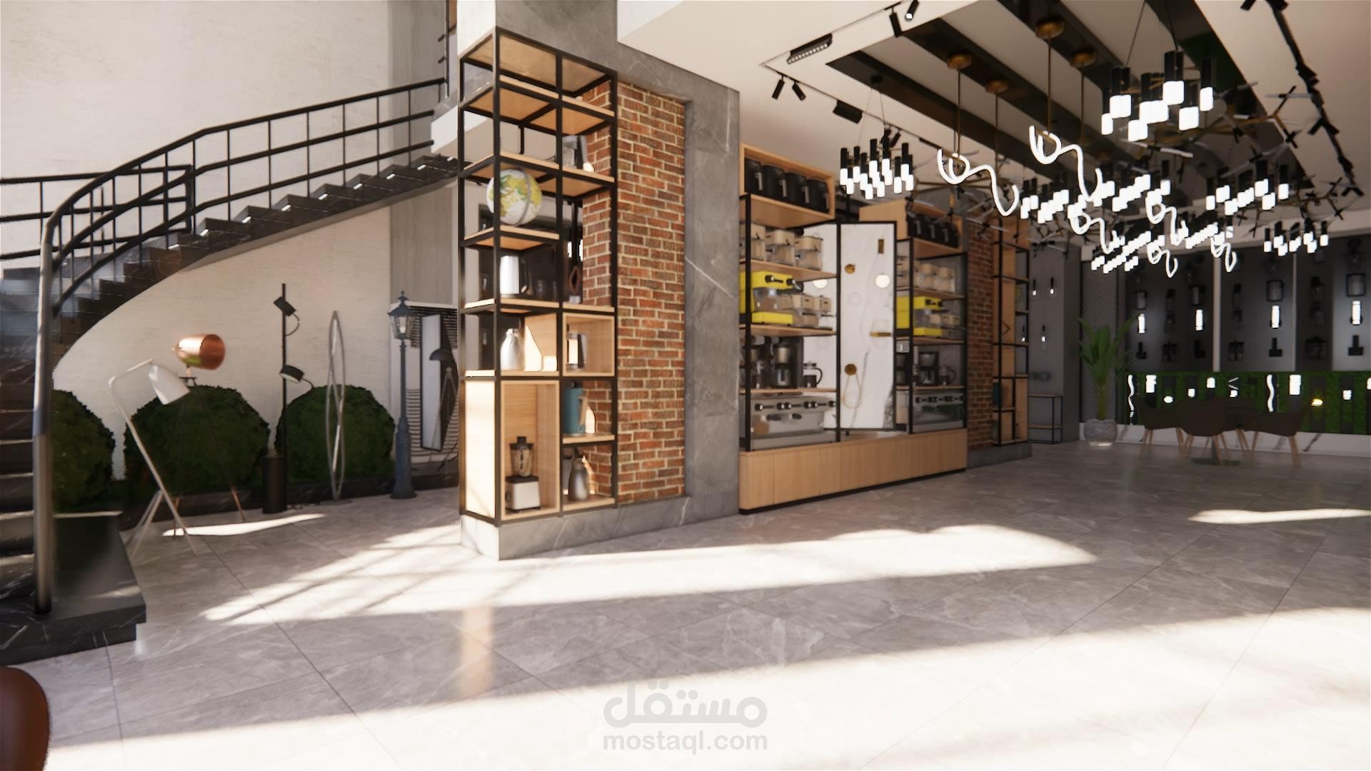 تصميم داخلي لمتجر بيع الأدوات الكهربائية - ستايل انداستريال