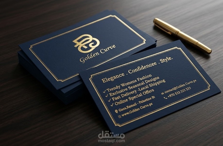 تصميم بزنس كارد احترافي بلمسة ذهبية وعصرية.