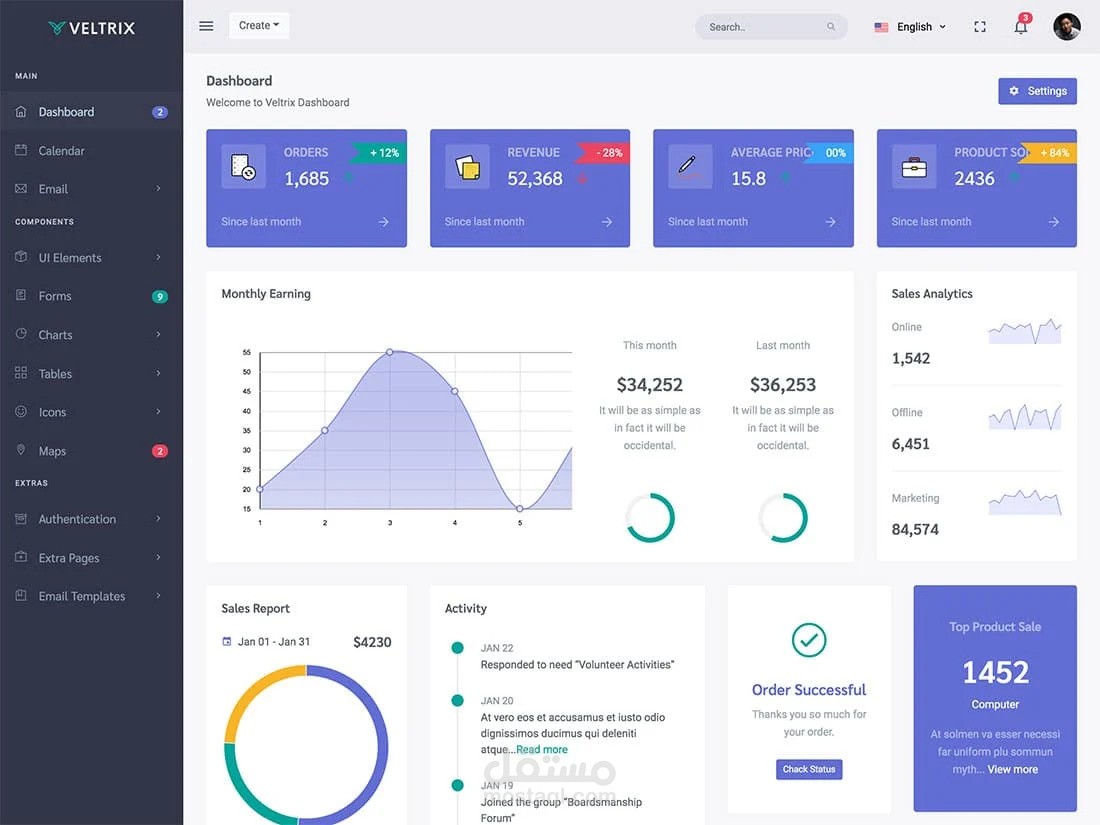 تصميم صفحات Admin Dashboard