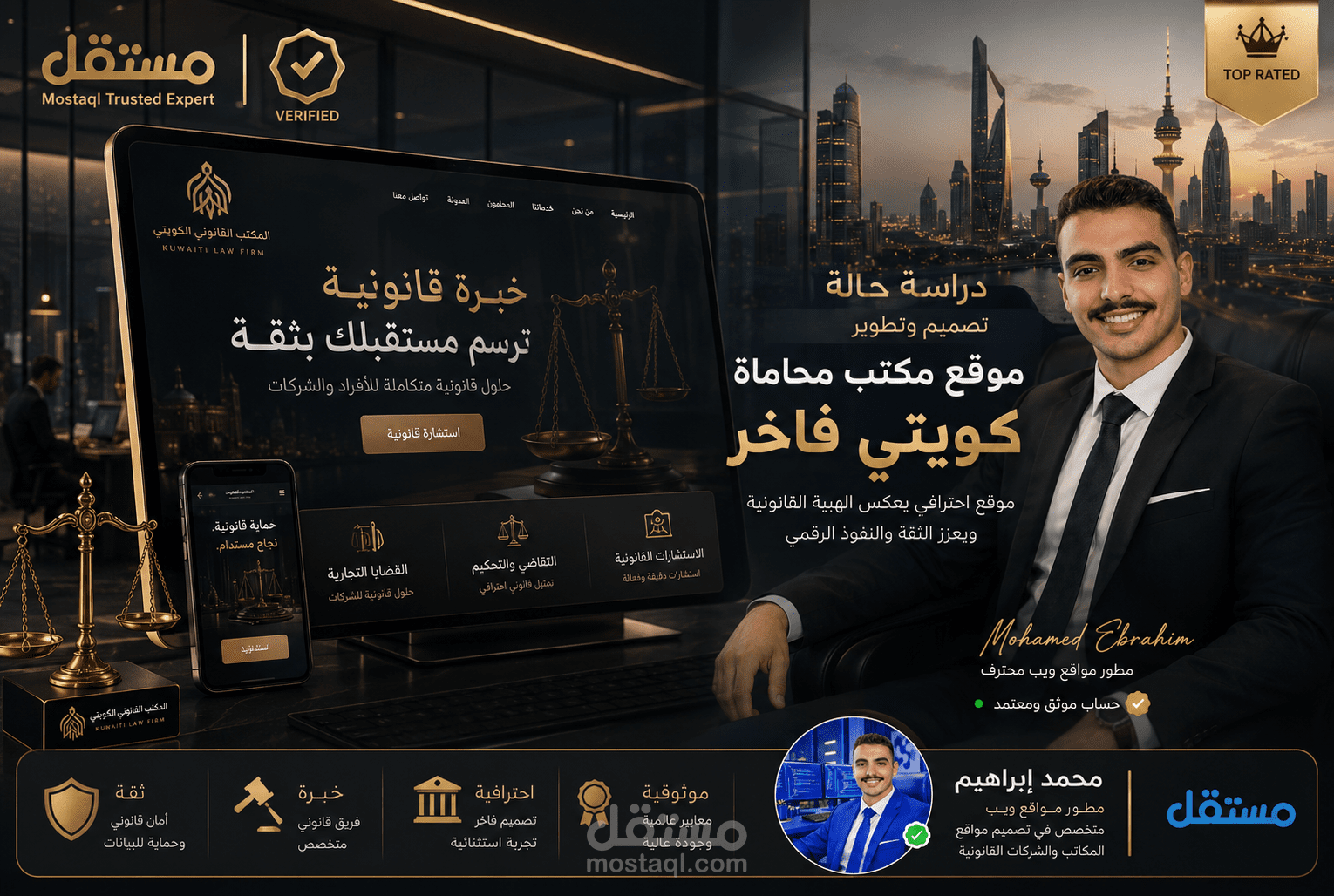تصميم تجربة رقمية فاخرة لمكتب محاماة كويتي | Luxury Legal Website UI/UX