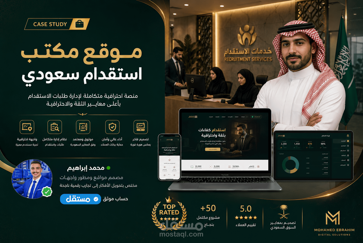 تصميم موقع مكتب استقدام سعودي احترافي + Dashboard متطور بتجربة Premium