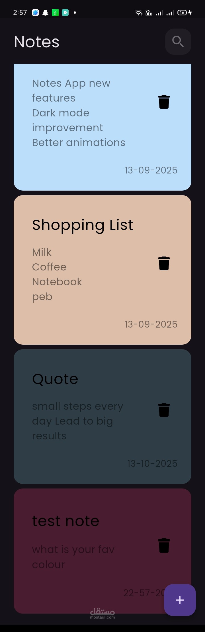 تطبيق ملاحظات ذكي مع دعم التخزين المحلي(Notes App)