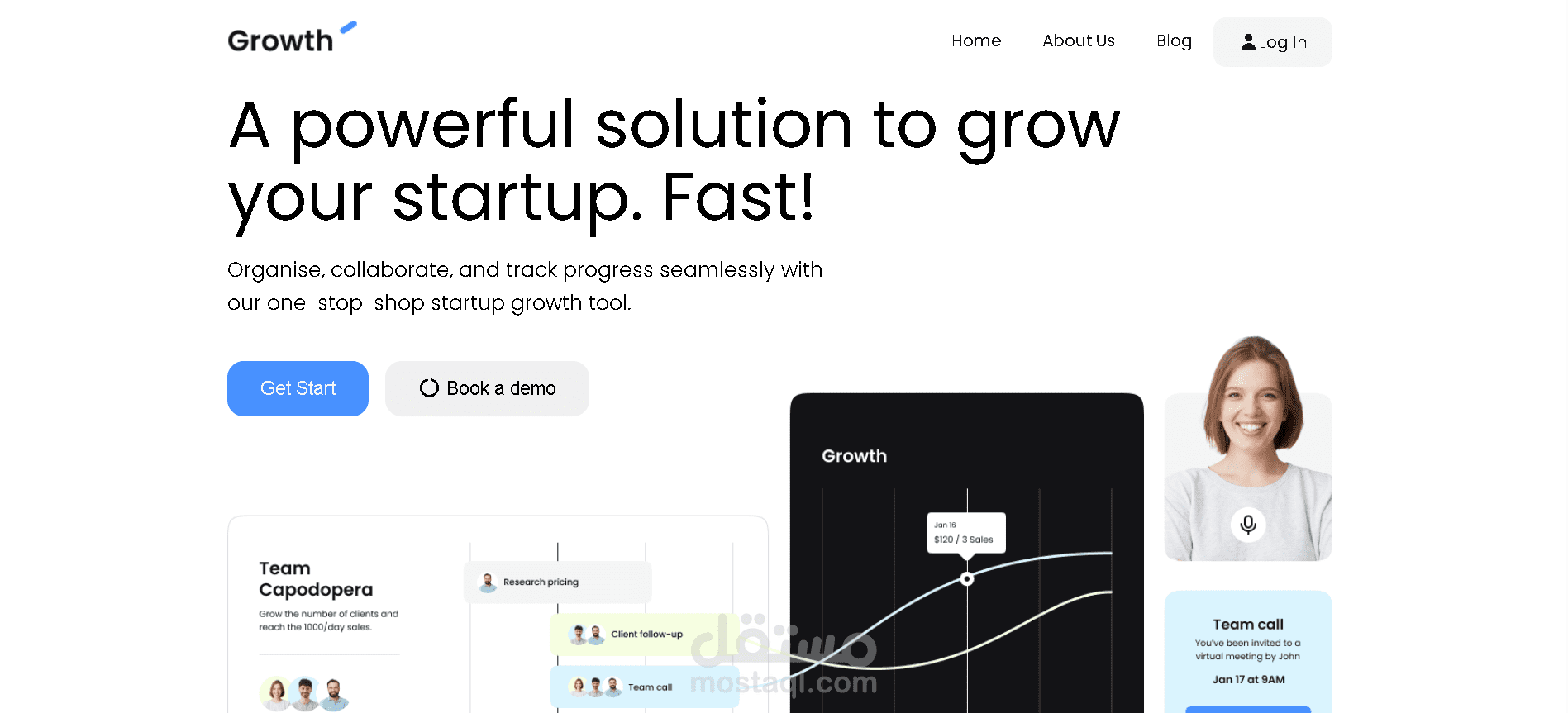 Landing Page لتطبيق Growth