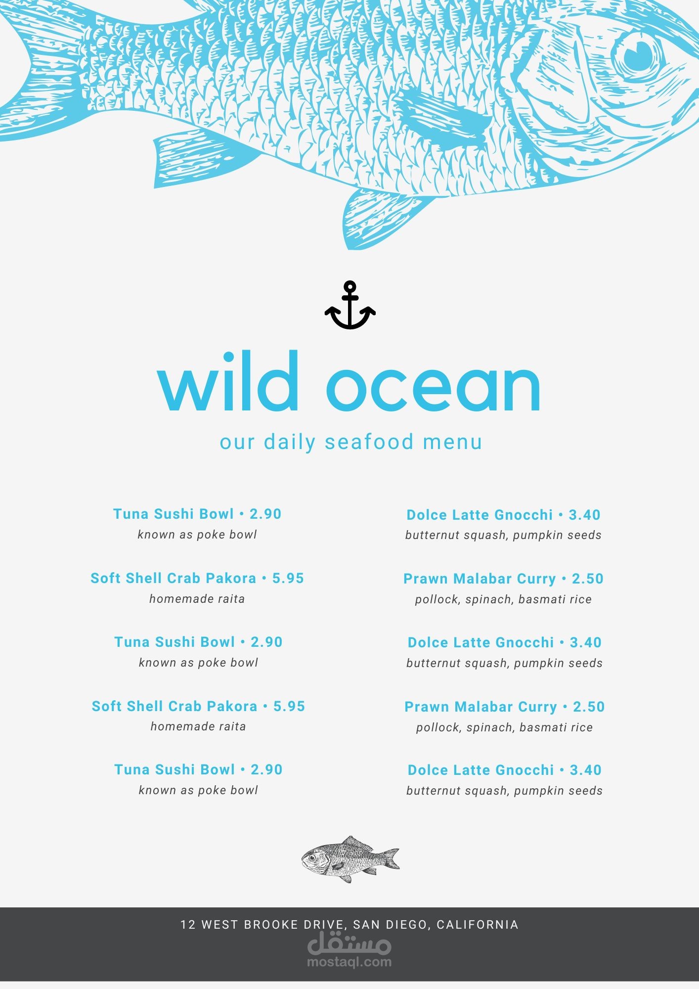 منيو لمطعم اسماك