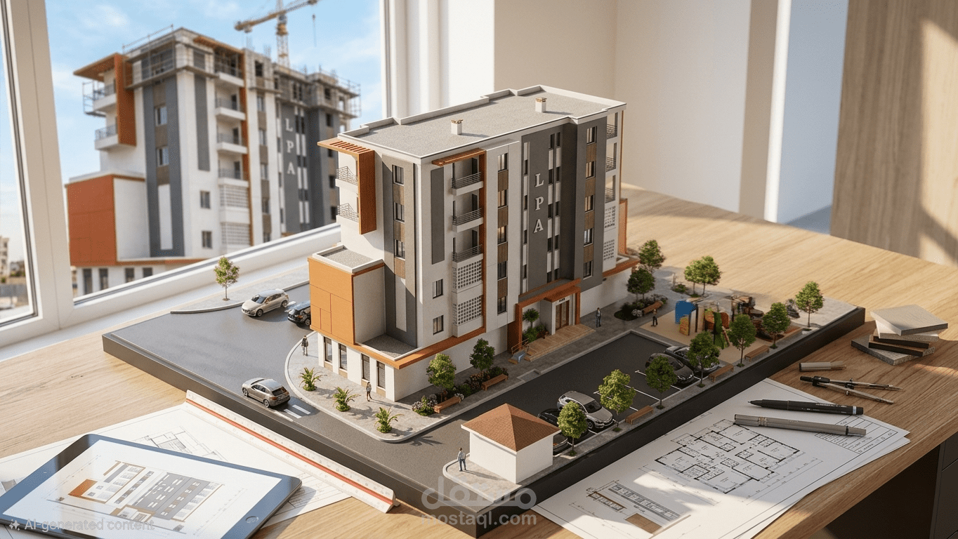 تصميم وإظهار معماري لمشروع سكن وظيفي (مسابقة معمارية لصالح الجمارك)