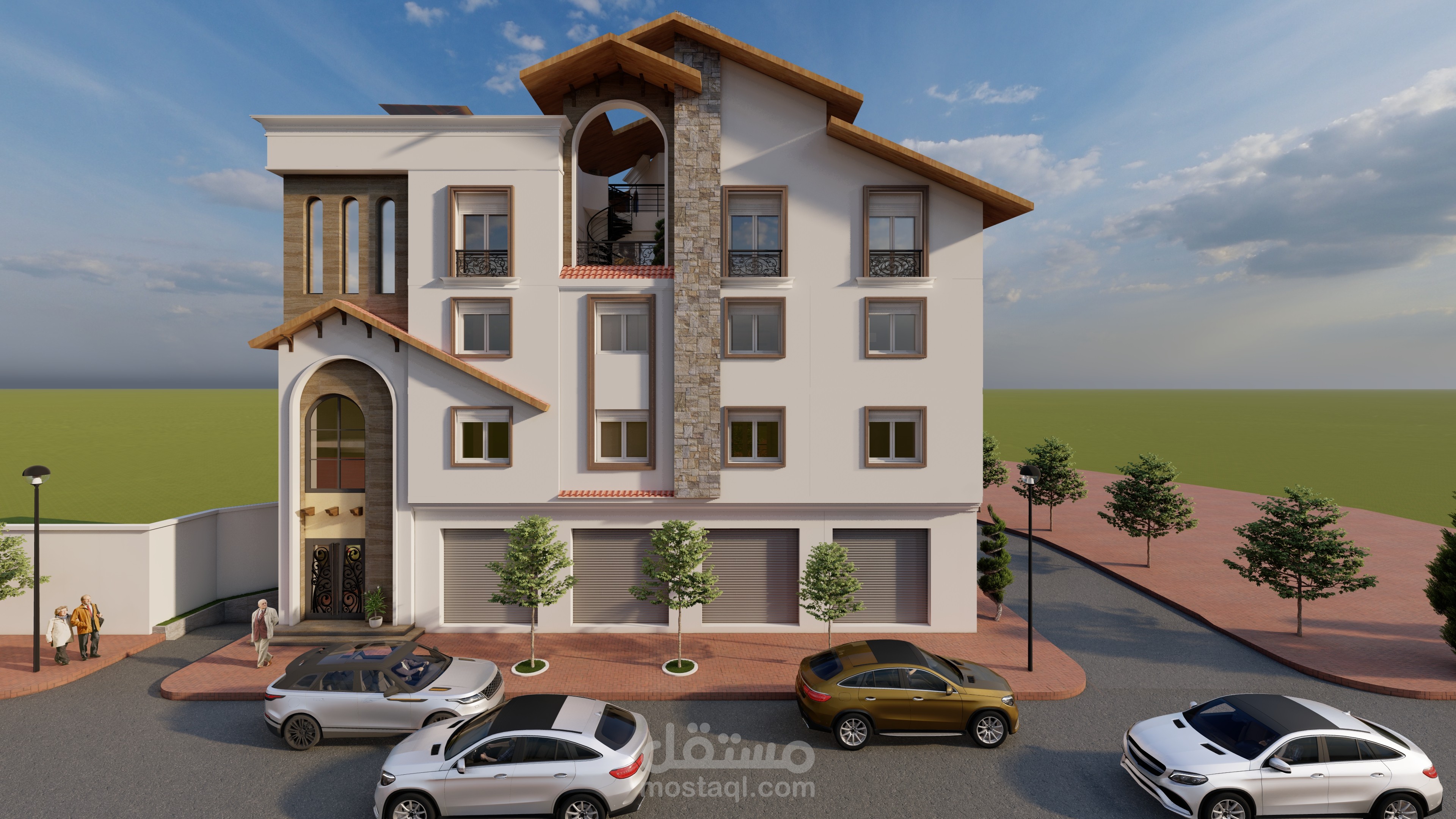 تصميم وتجسيد معماري لفيلا سكنية فاخرة بالجزائر العاصمة (مسبح خاص، محلات تجارية، وتهيئة خارجية)
