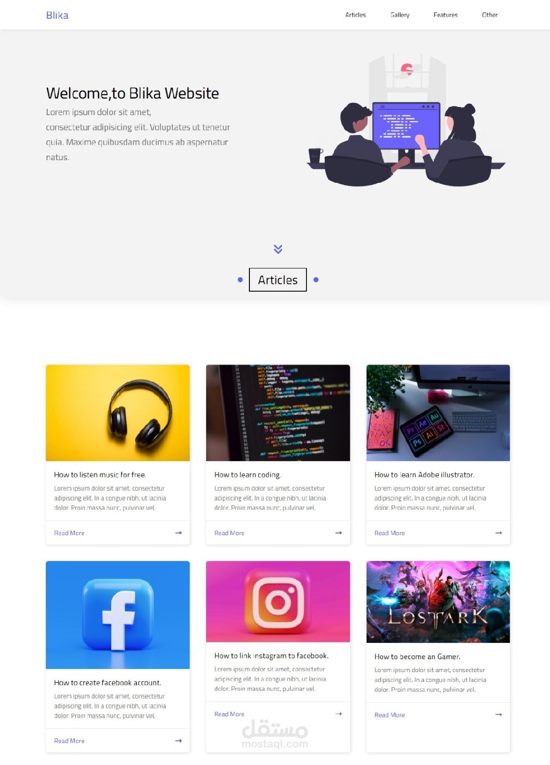 برمجة صفحة هبوط لشركة أعمال Blika.