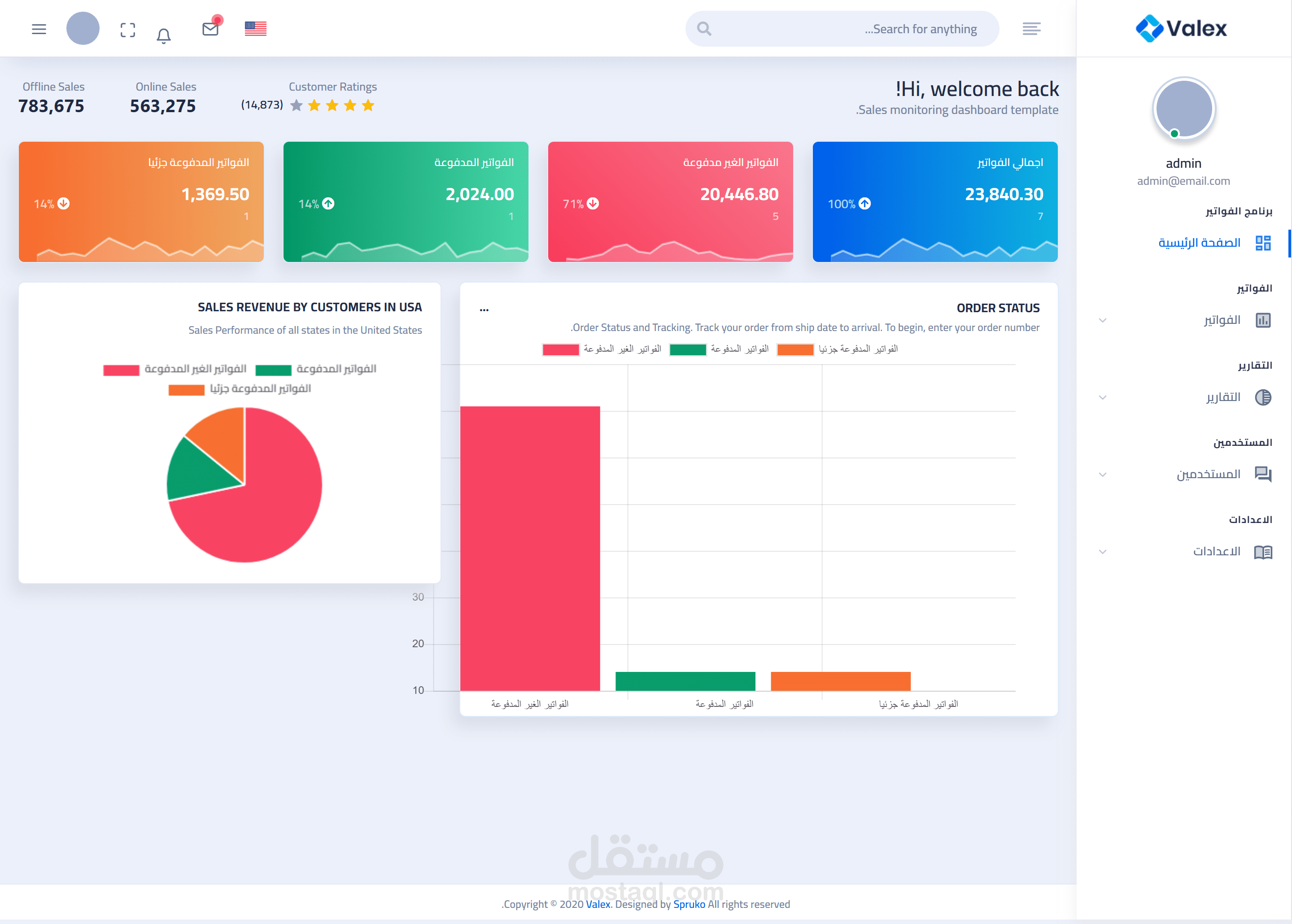 برمجة وتصميم لوحة تحكم برنامج الفواتير