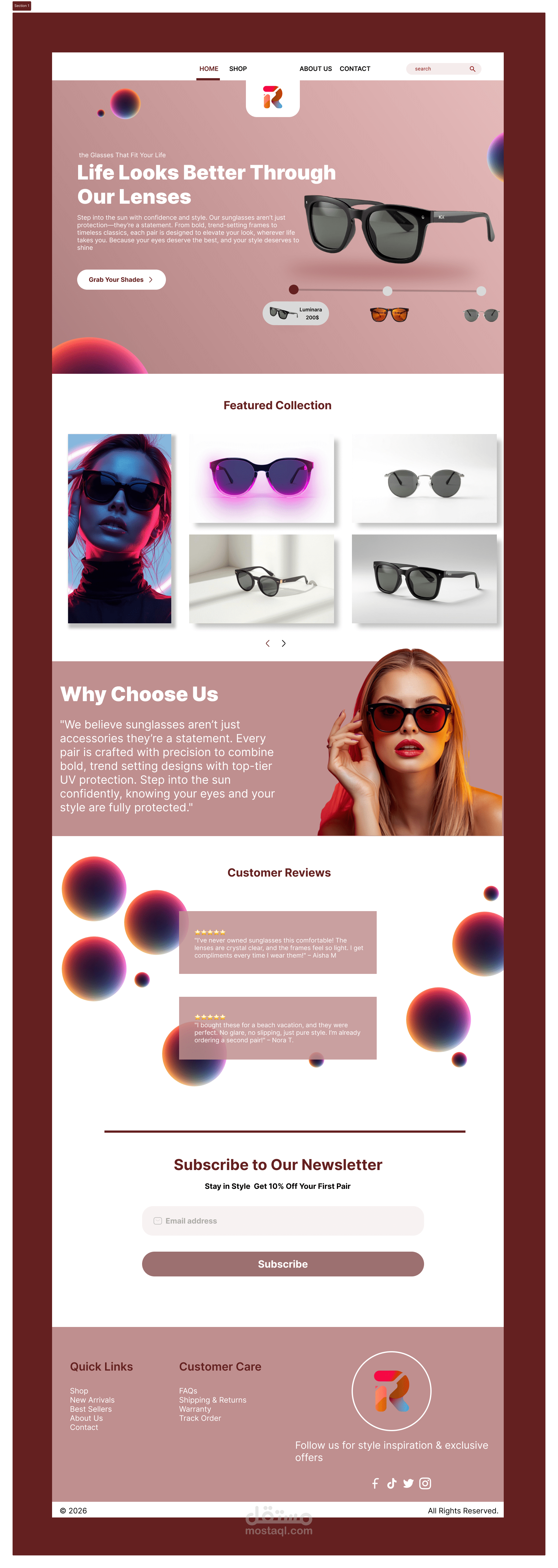 موقع إلكتروني لنظارات شمسية – واجهة حديثة وأنيقة