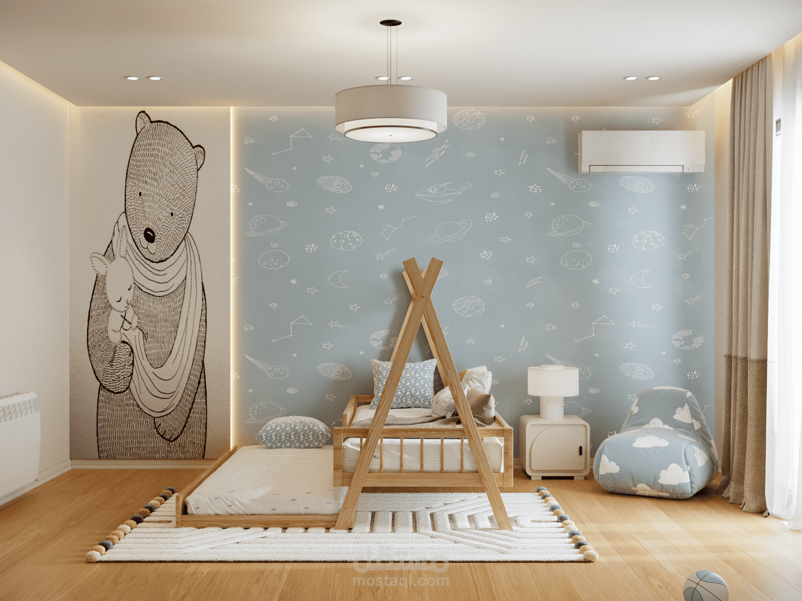 تصميم داخلي لغرفة طفل صغير.