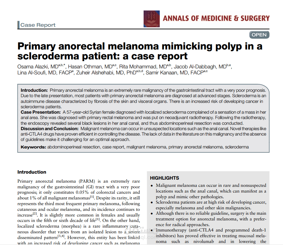 Primary anorectal melanoma mimicking polyp in a scleroderma patient: a case report