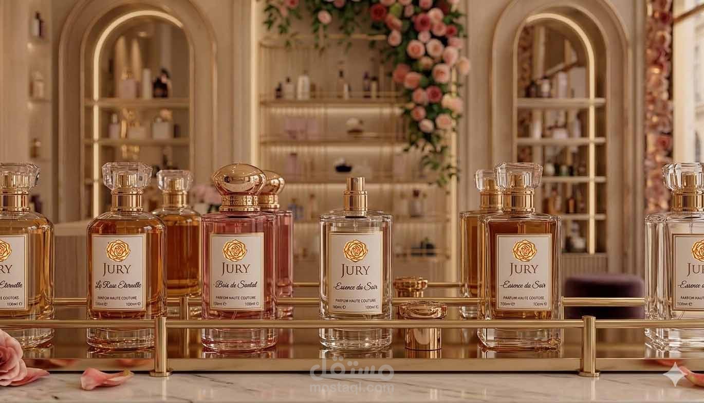 تصميم زجاجة عطور لبراند جوري (Perfume bottle design for the JURY brand)