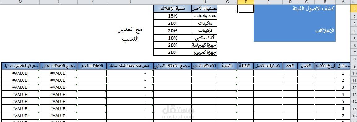 شيت إهلاك الأصول