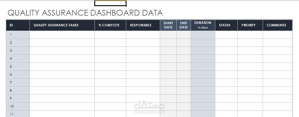 نموذج متابعة المهام  لفريق توكيد الجودة