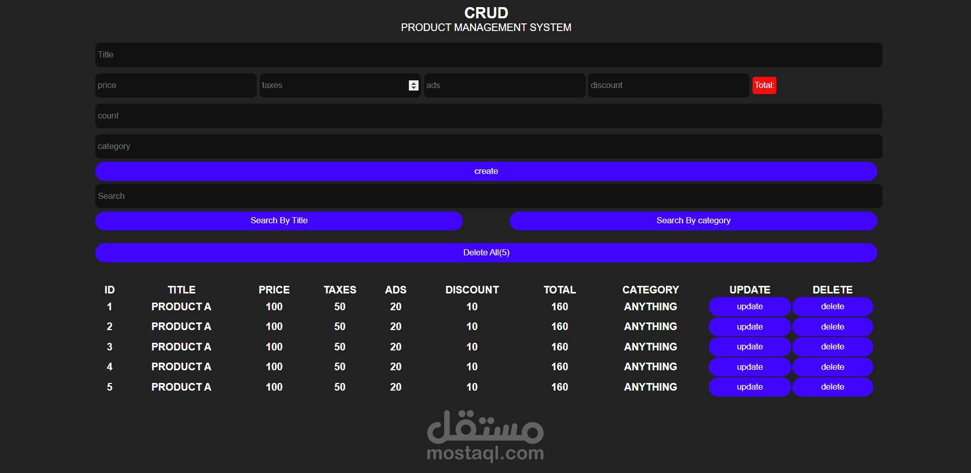 نظام  لادارة وتخزين منتجات  PRODUCT MANAGEMENT SYSTEM