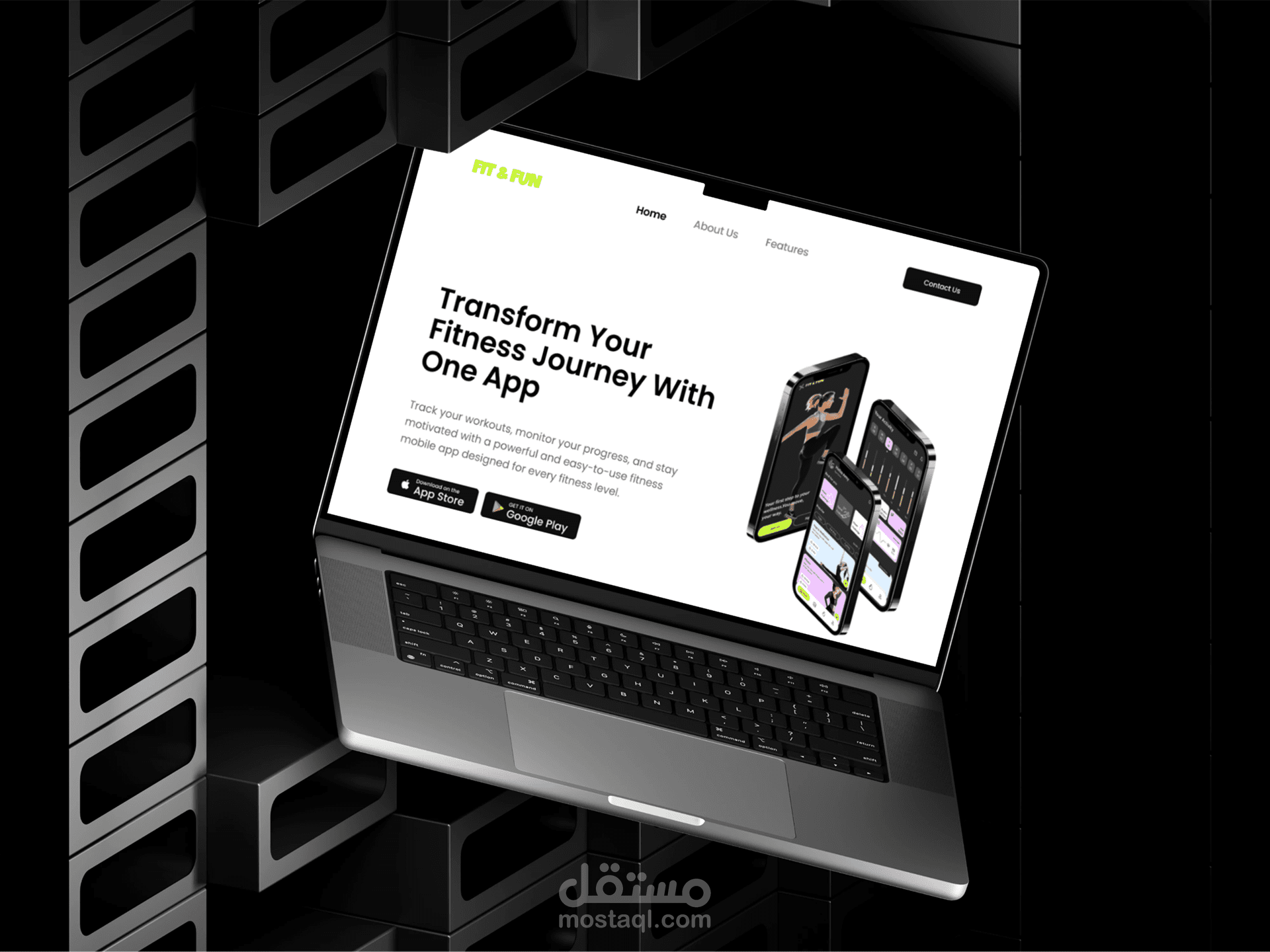 تصميم صفحة هبوط (Landing Page) احترافية لتطبيق لياقة بدنية