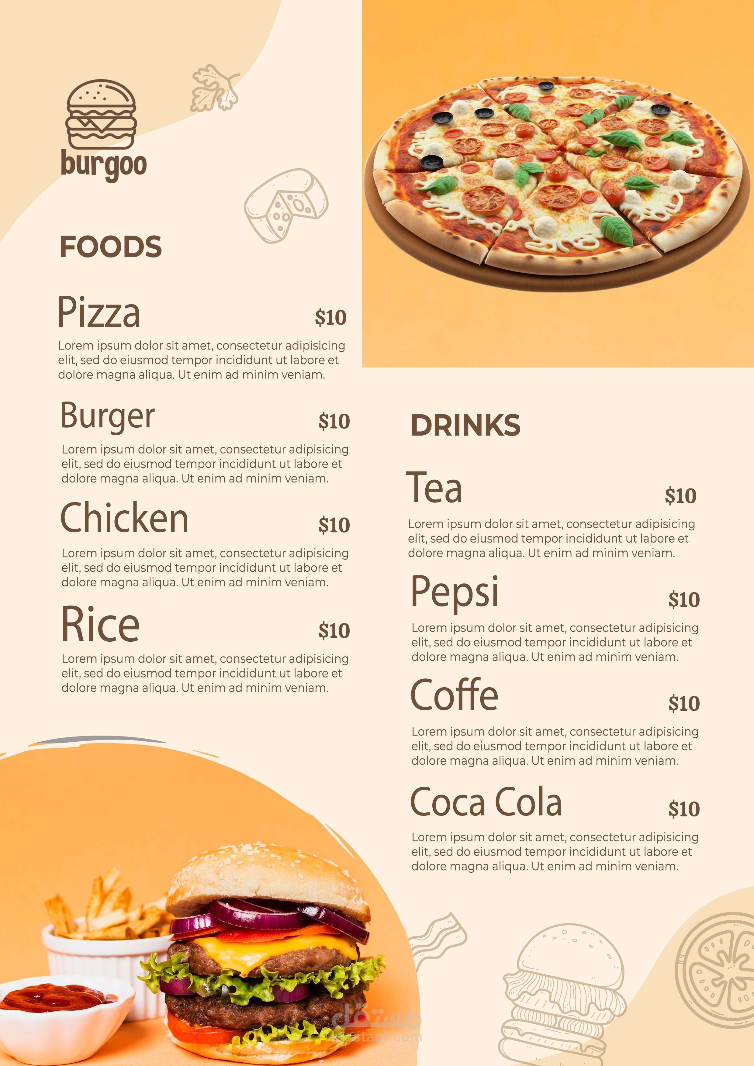 تصميم قوائم طعام , واعلانات للمطاعم.