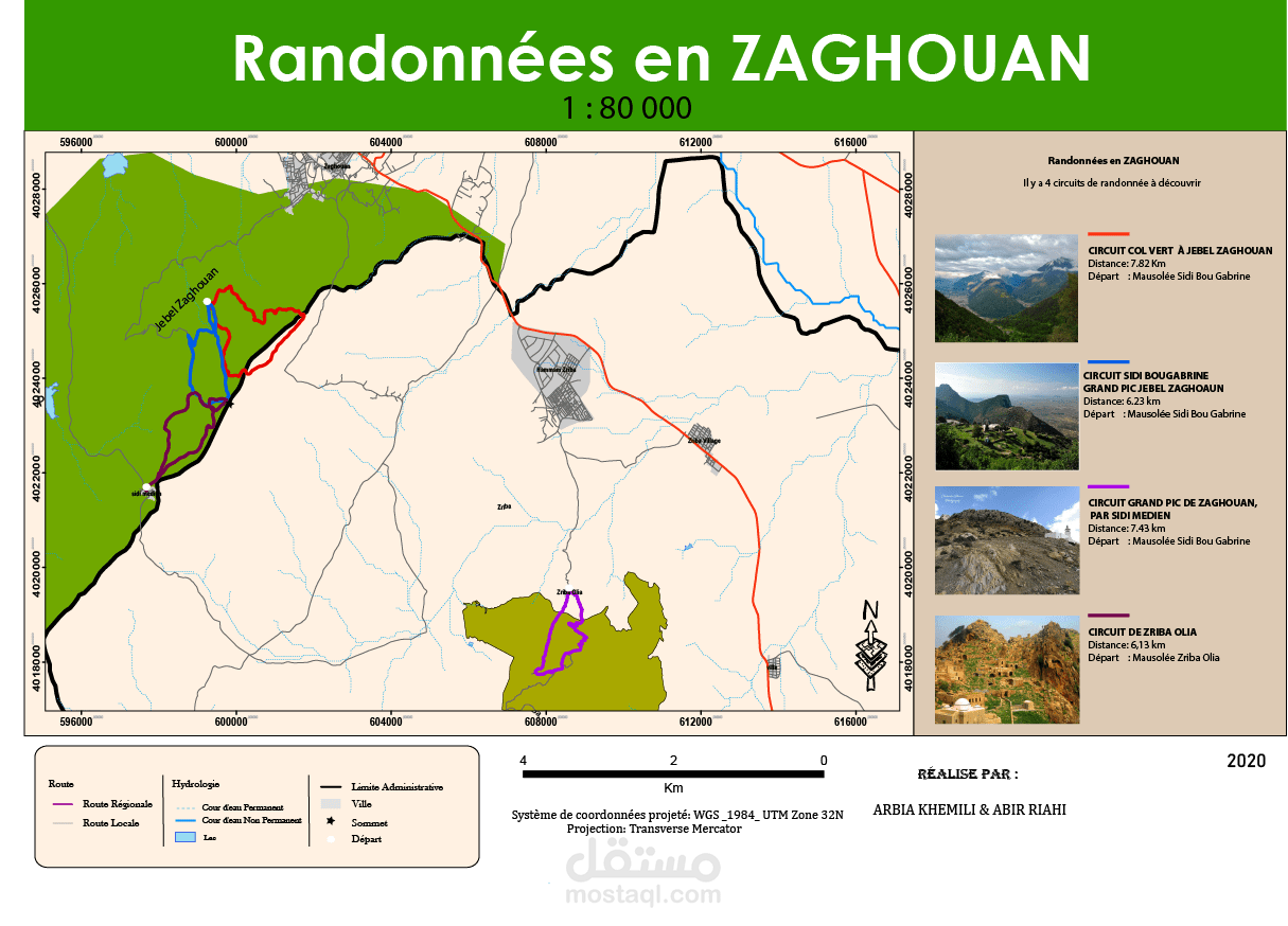 Carte Randonnées en Zaghouan, Tunisie
