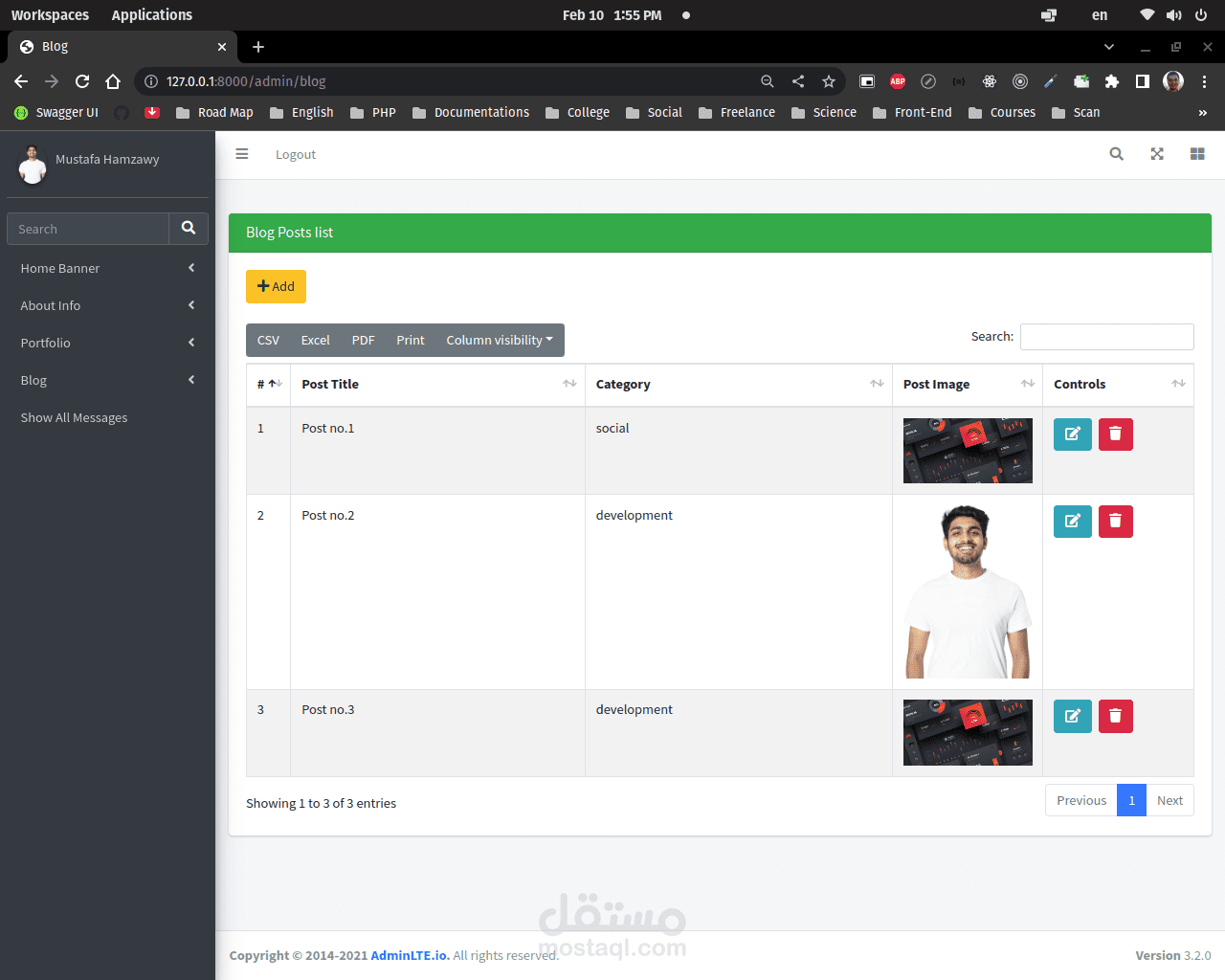 لوحة تحكم لموقع شخصى