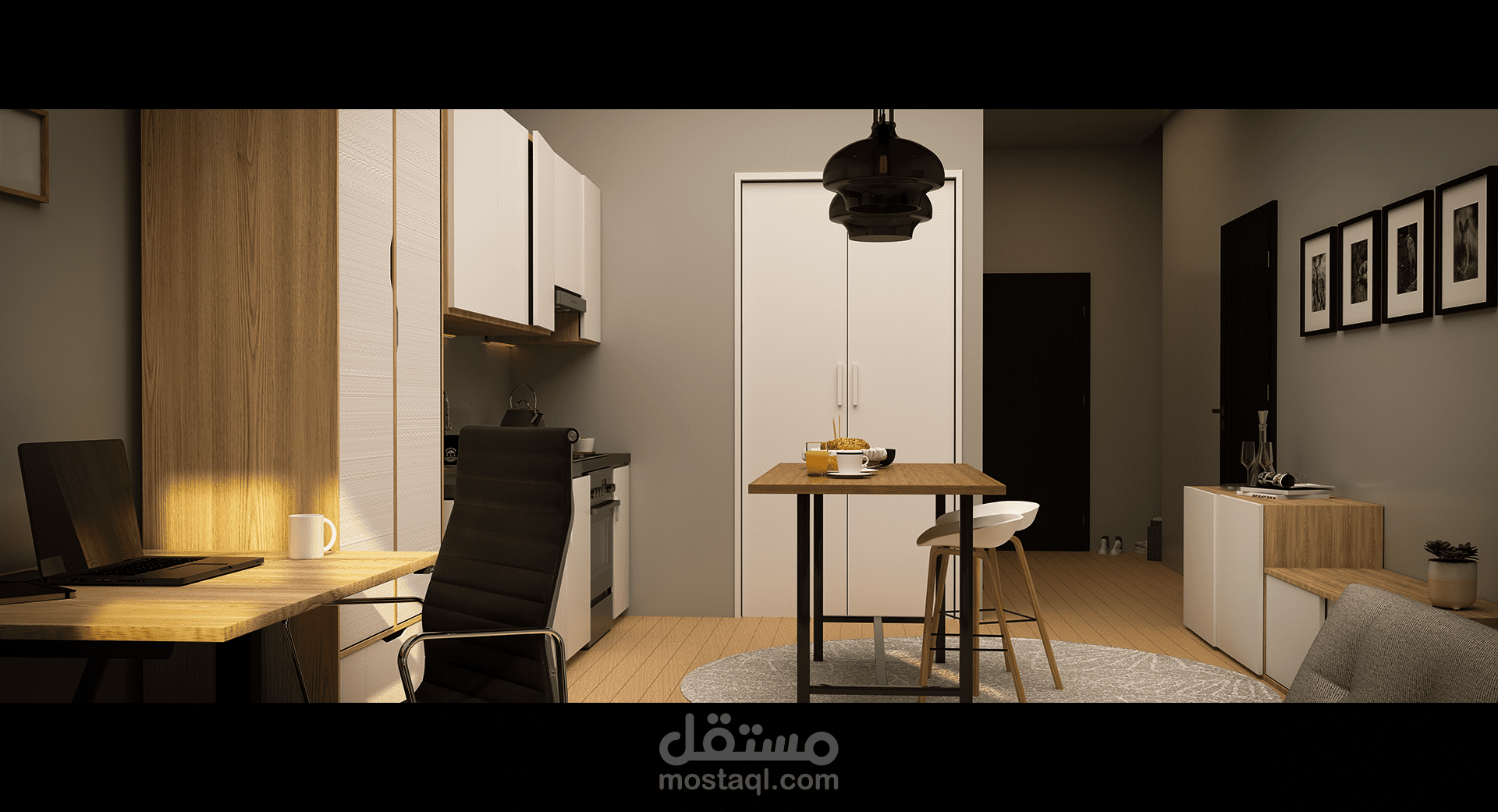 تصميم داخلي لاستوديوا صغير.