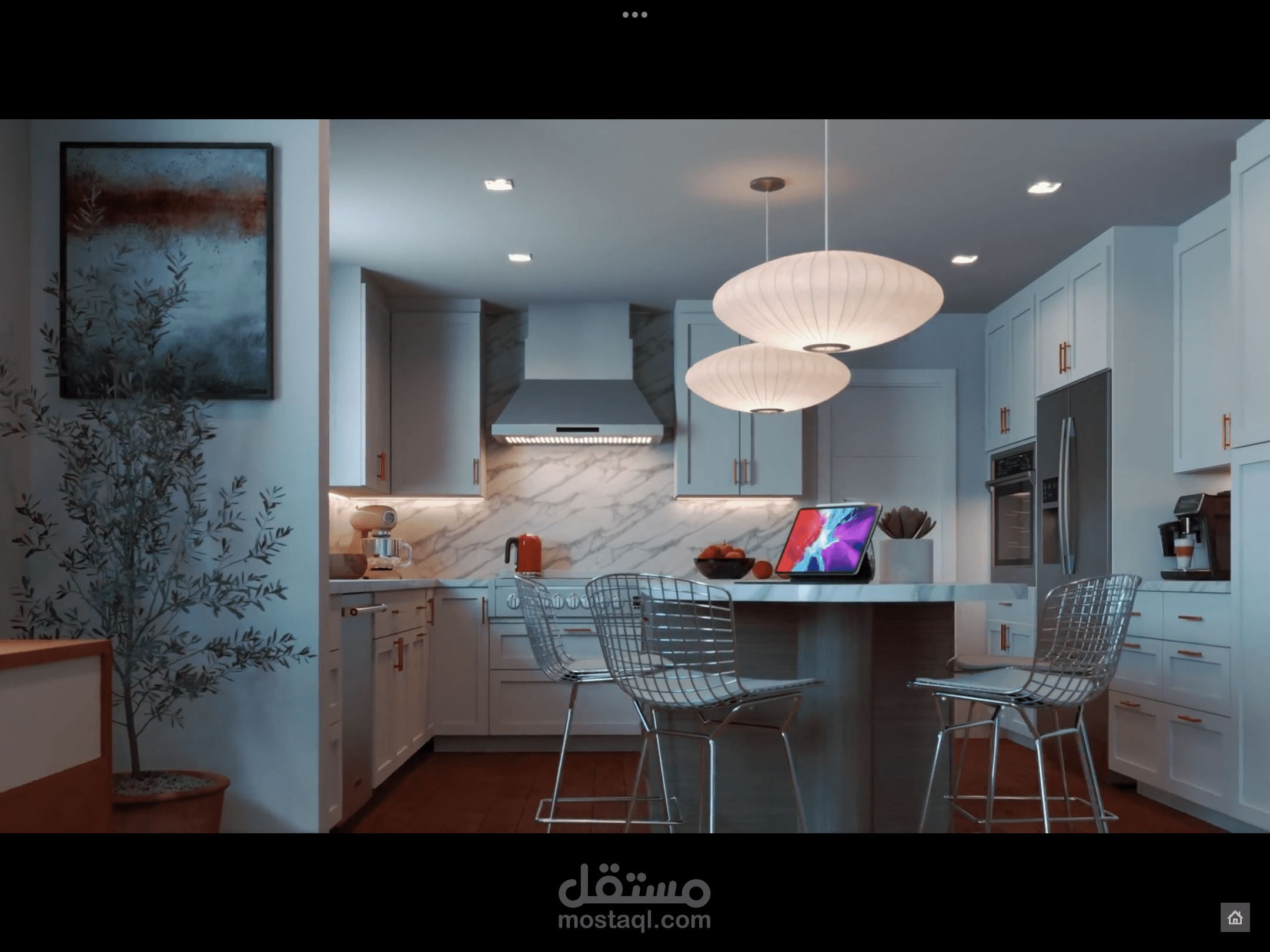 تصميم داخلي لمنطقة المعيشة و الاستقبال