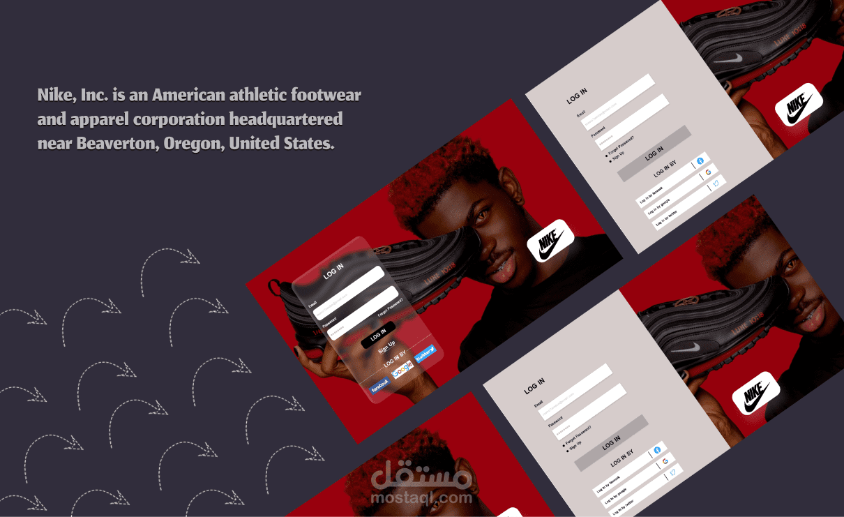 تصميم UI/UX لواجهة ويب (Log In) لتطبيق رياضي تابع لشركة NIKE