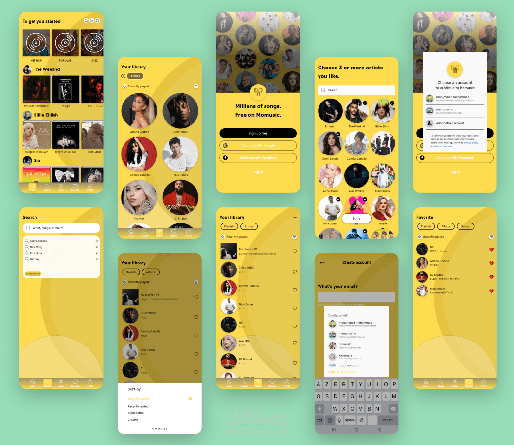 تصميم UI/UX لواجهات تطبيق موسيقي لنظام IOS
