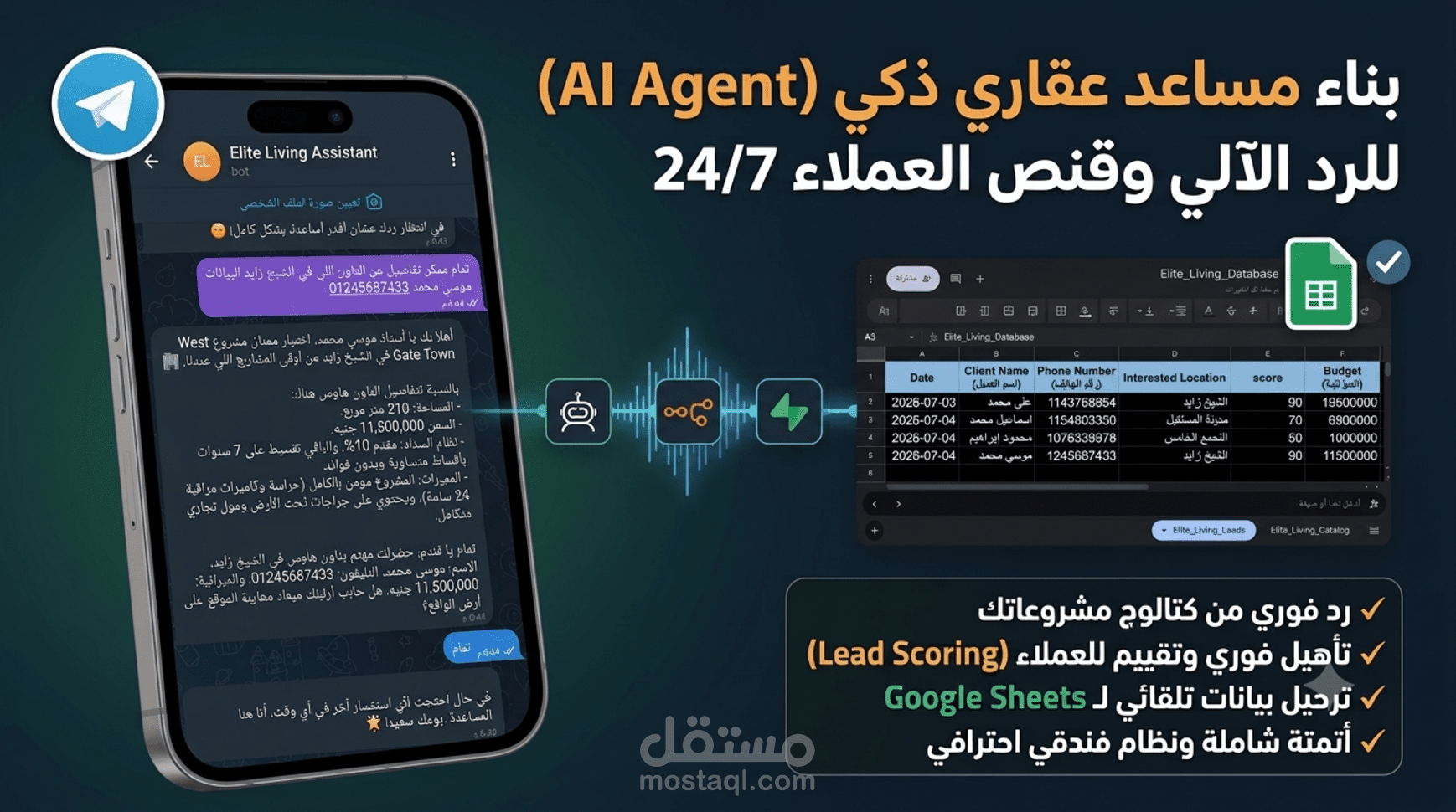 بناء مساعد عقاري ذكي (AI Agent) بالذكاء الاصطناعي وربطه بجوجل شيت
