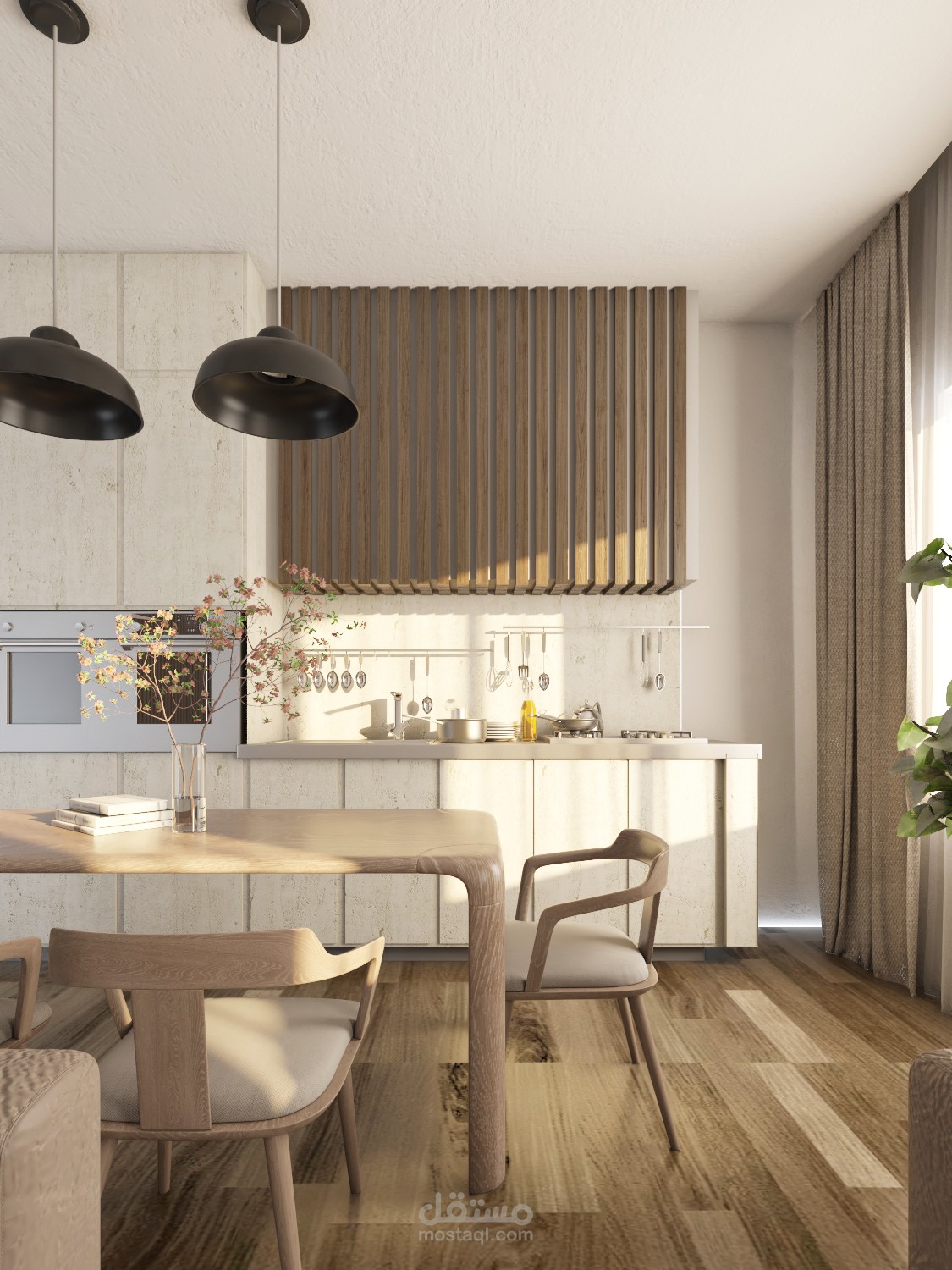 تصميم داخلي لجلسة ومطبخ