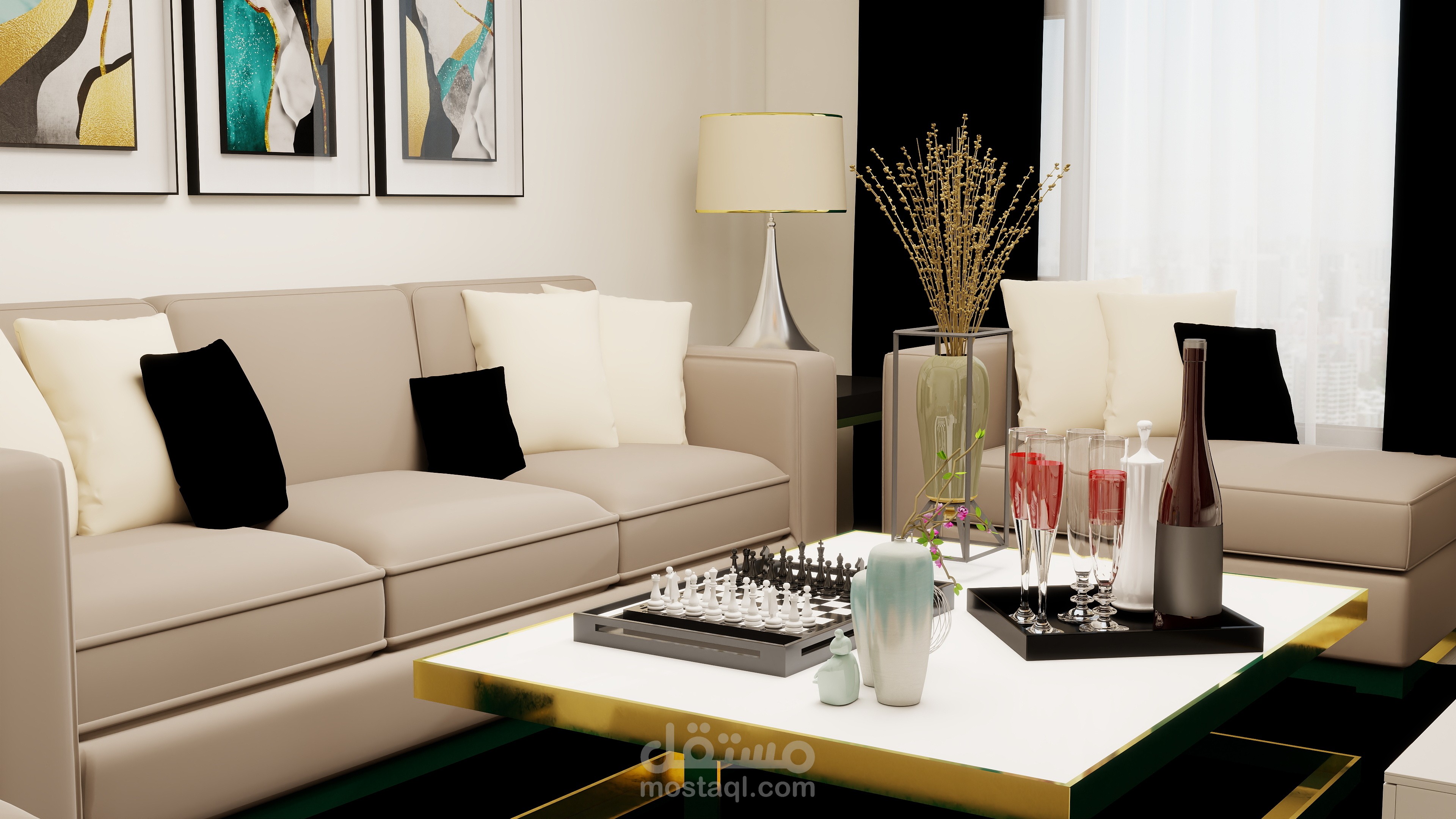 تصميم داخلي مع رندر واقعي احترافي