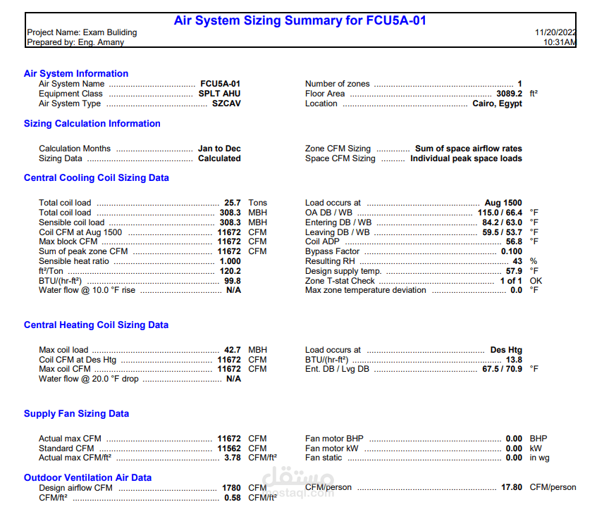 حساب الاحمال الحرارية لمبنى اداري