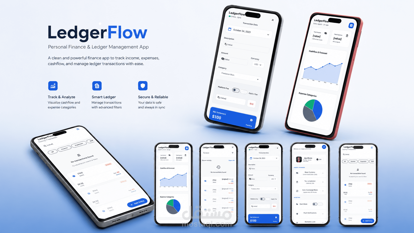 LedgerFlow - تطبيق متكامل لإدارة المالية الشخصية والحسابات الرقمية