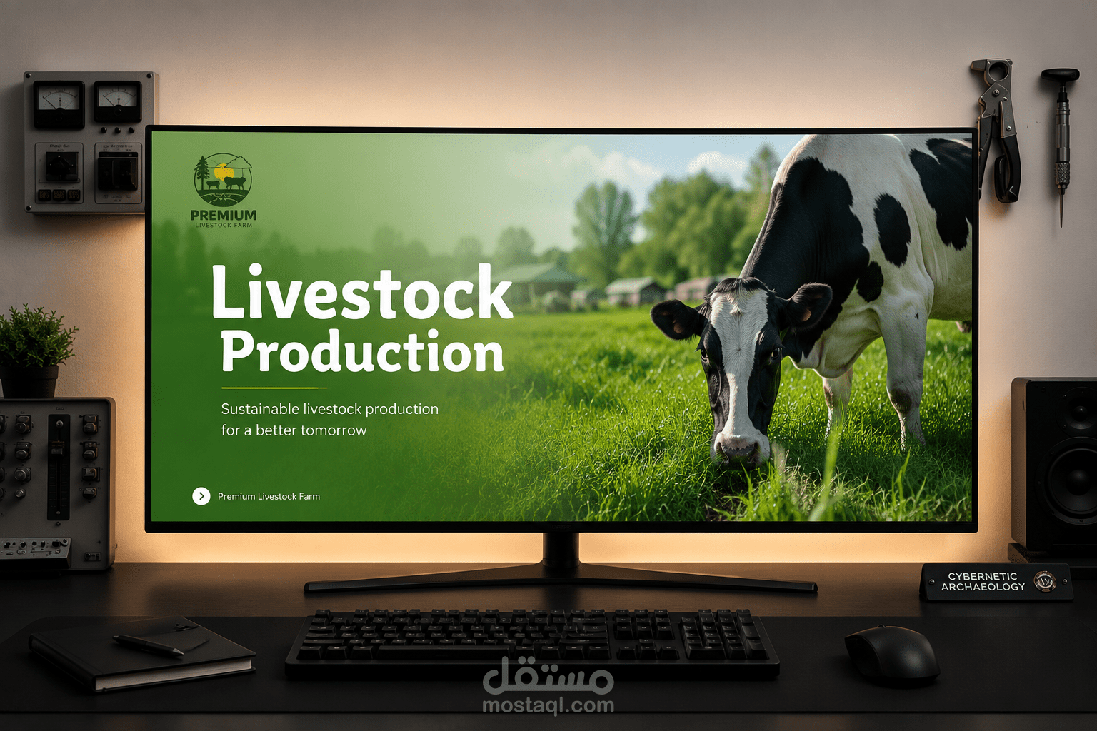 Pitch Deck for Livestock Production ملف شركة وهوية بصرية للسلايد