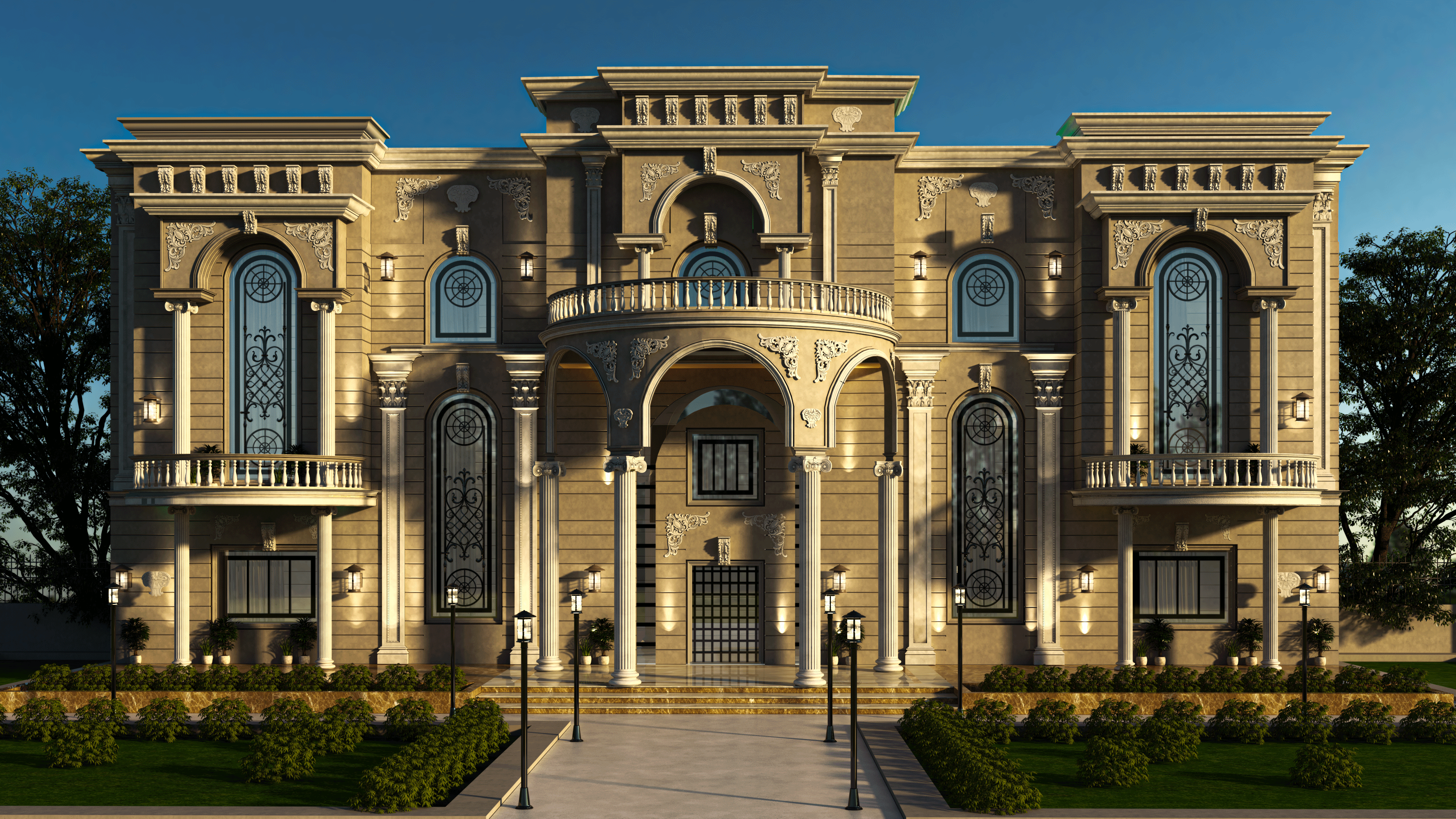 تصميم واجهه فيلا علي الطراز الكلاسيك لعملائنا بدول الخليج