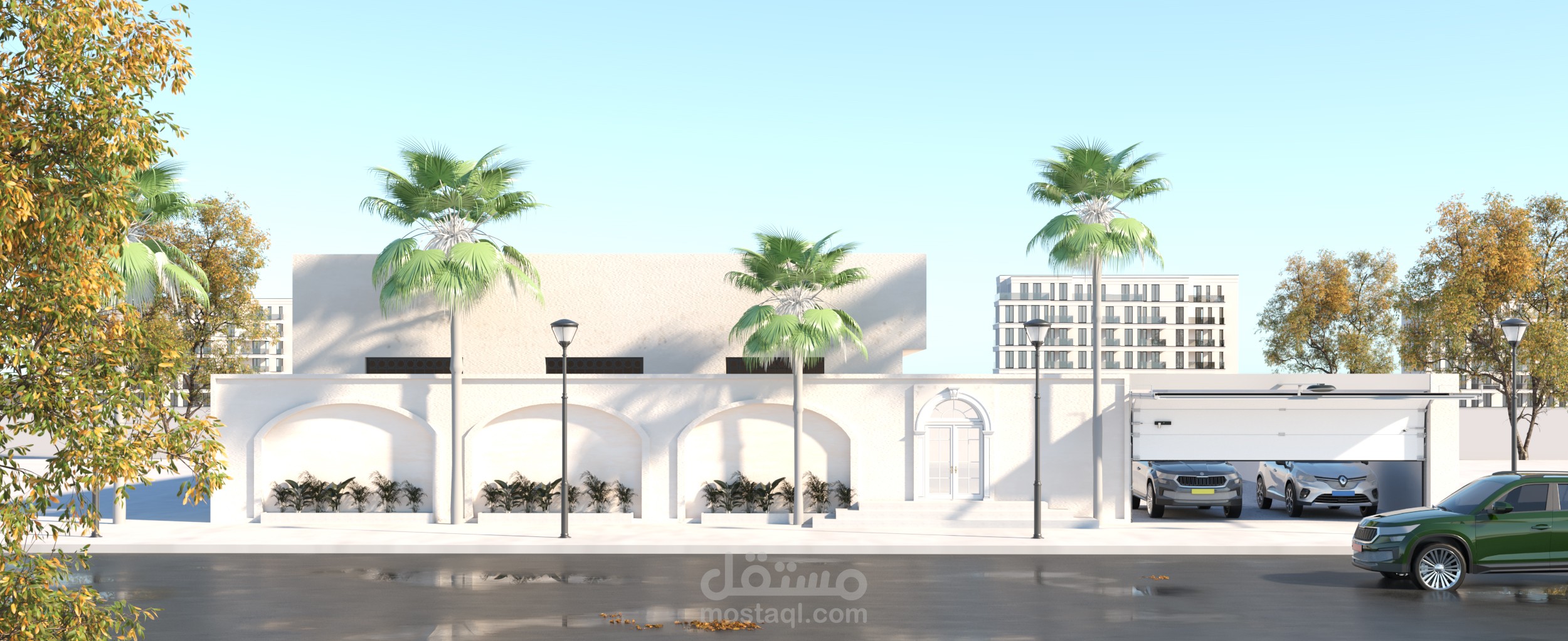 تصميم ملحق و لاند اسكيب و وجهات علي الطراز النيوكلاسيك فيلا ب السعوديه