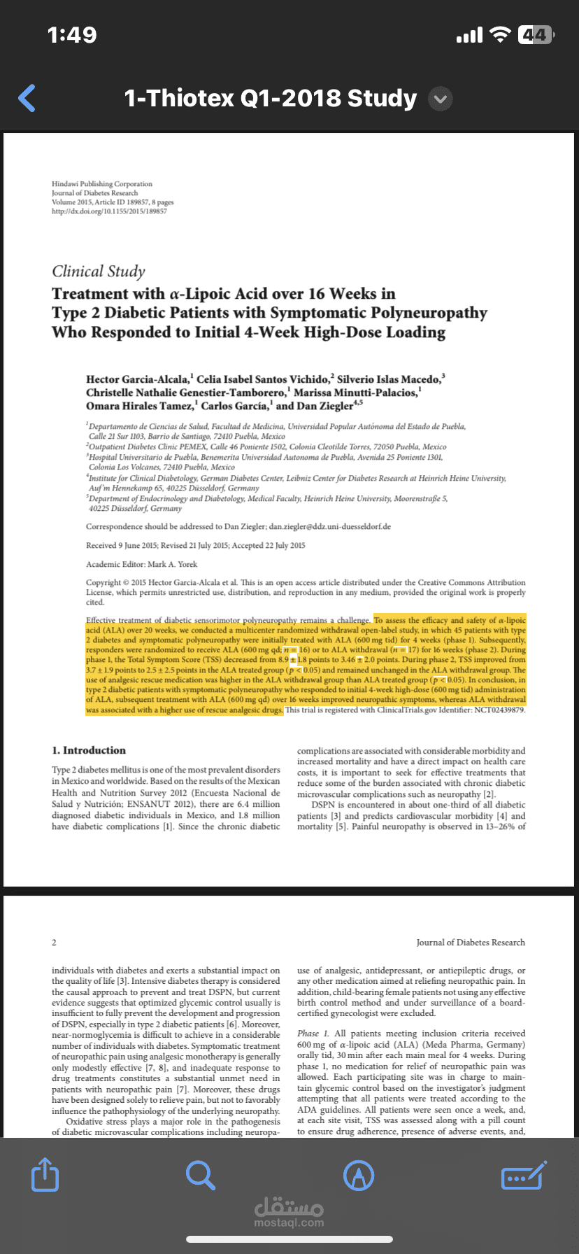 Scientific research for alpha lipoic acid