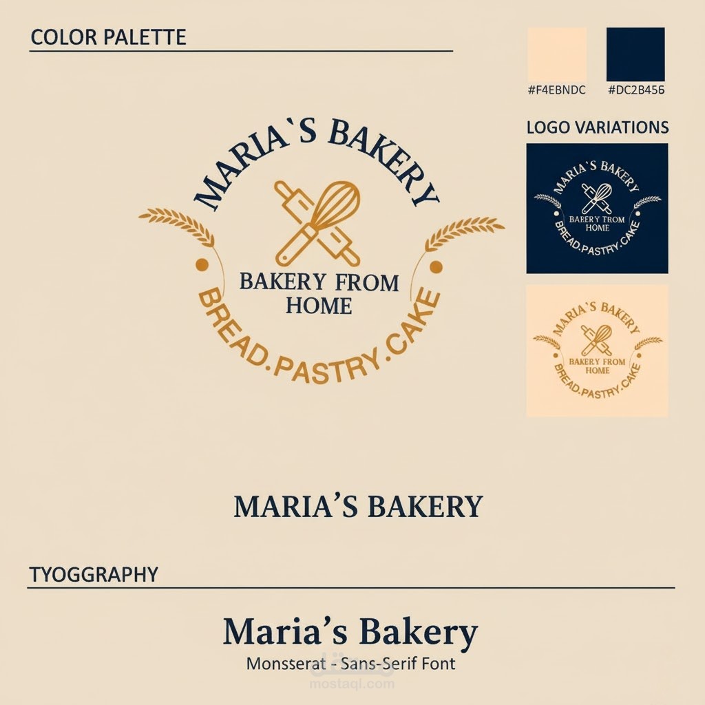 تصميم لوجو و الهوية البصرية المتكاملة لمخبز "Maria's Bakery