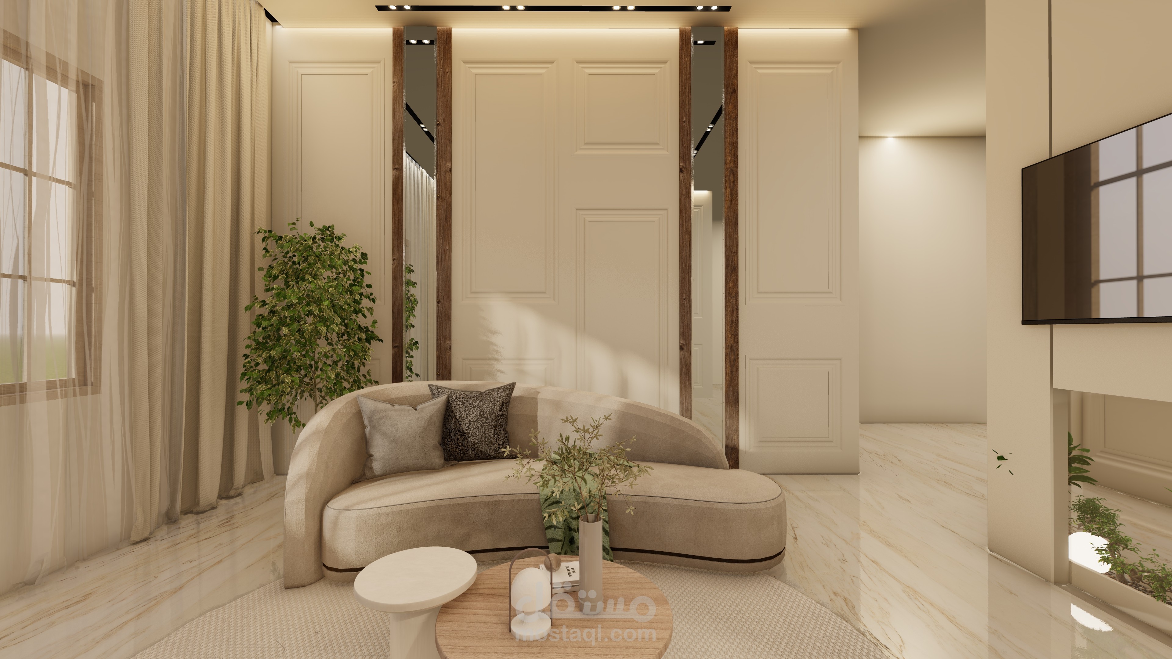 مساحة مريحة ومزينة لتجمعات العائلة: تصميم صالة جلوس عائلية