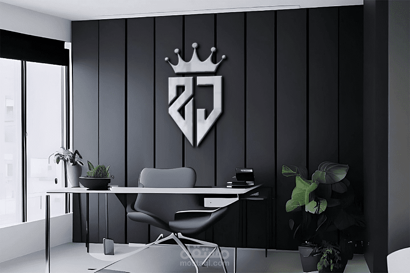 3D logo  on black wall office room