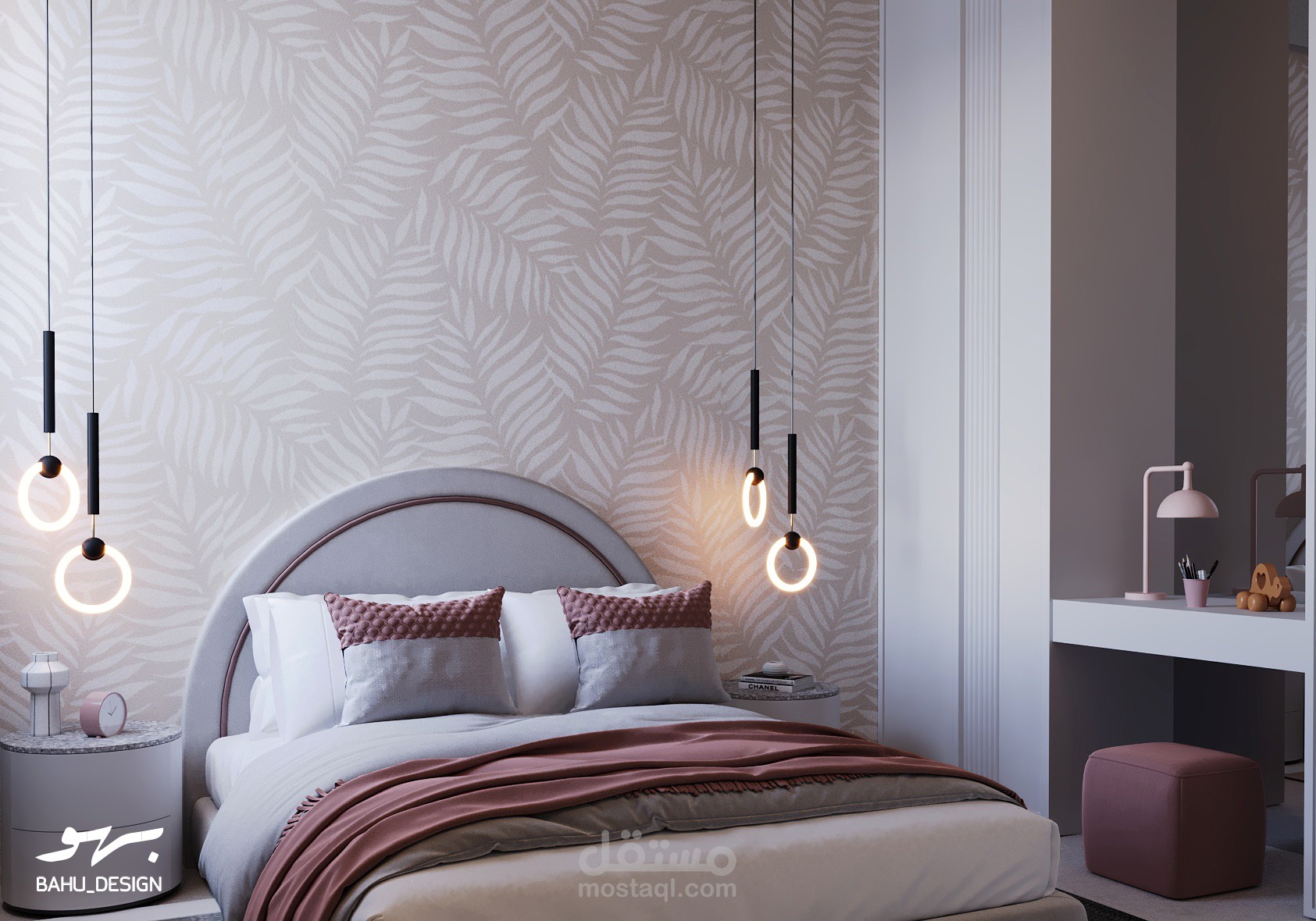 غرفة نوم بنات من تصميمنا بإستخدام 3D max رندر Corona