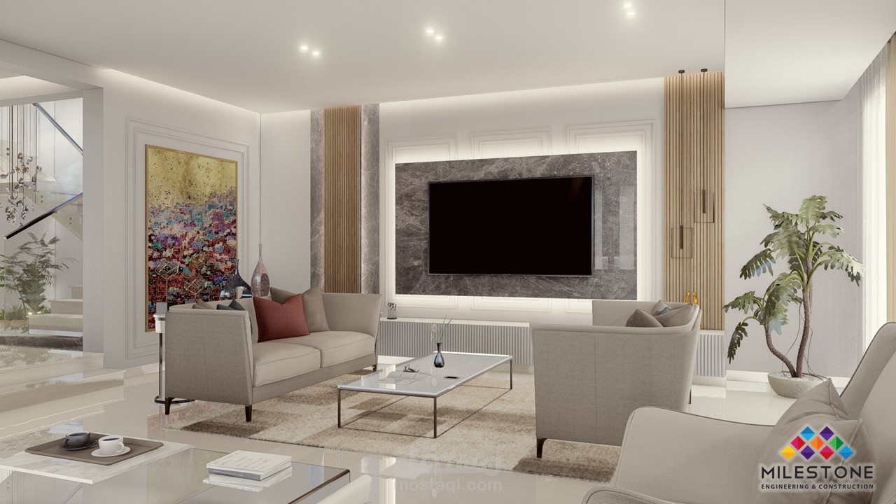 تصميم داخلي لريسيبشن فيلا بكومباوند الباتيو في العاصمة الادارية