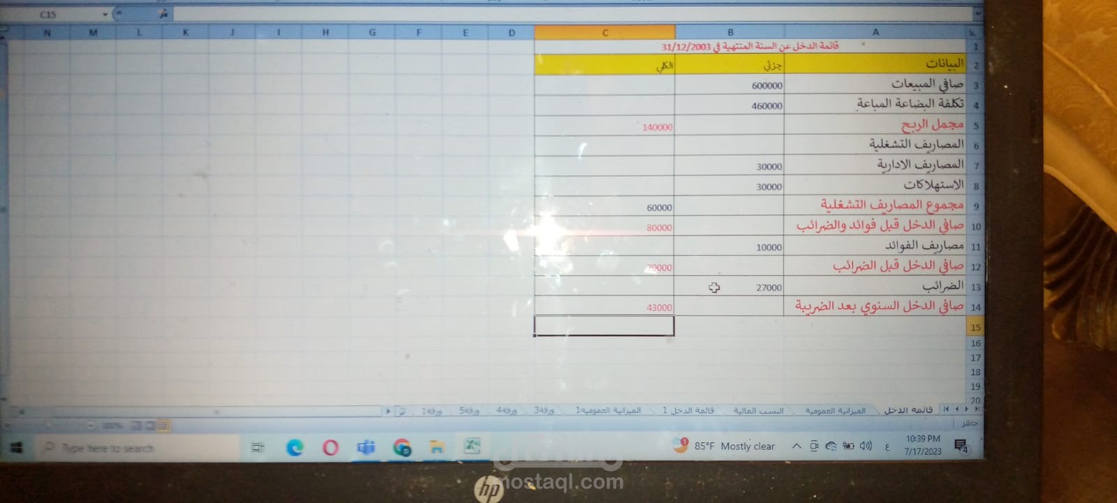 قمت بإعداد قوائم المالية مثل ( قائمة الدخل ،قائمة المزانية العمومية، قائمة التدفق النقدي  ونسبهم)  وقمت بإعداد