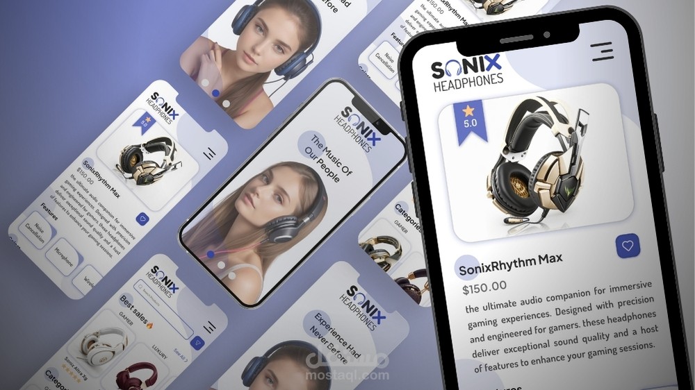تصميم UI/UX خاص بتطبيق تجاري لسماعات الرأس | SONIX UI/UX APP DESIGN