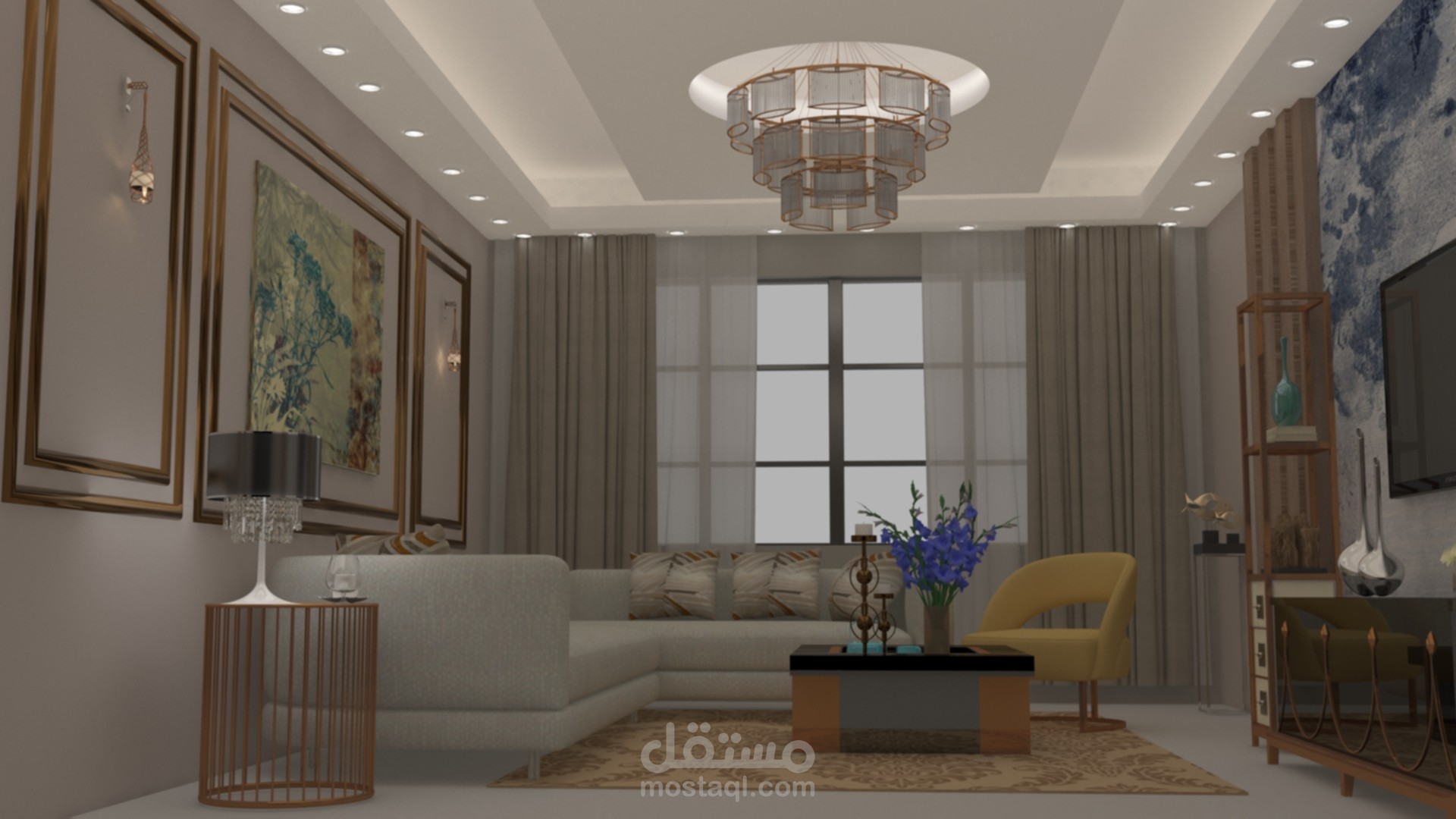 تصميم داخلي لصالة شقة سكنيه