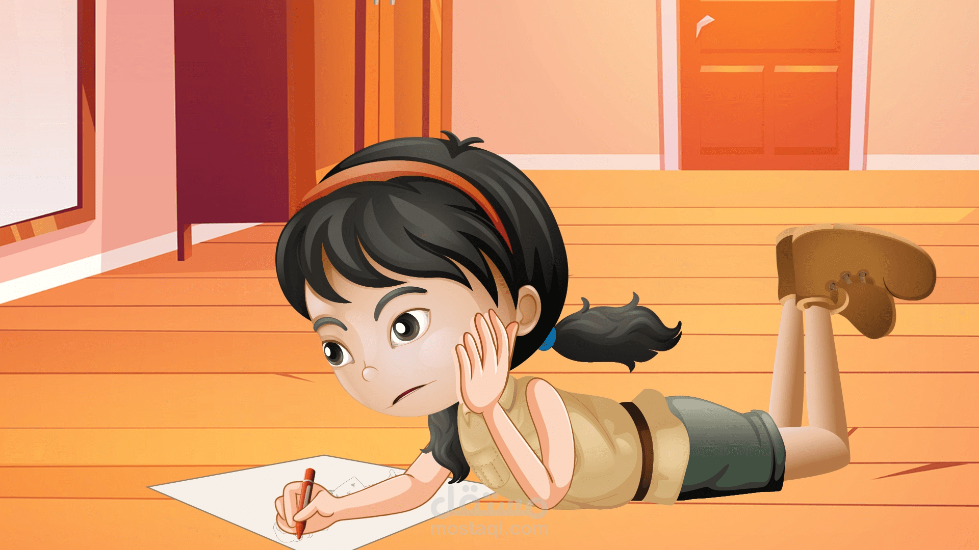 موشن جرافيك لطفلة ترسم أمها وهي تبكي