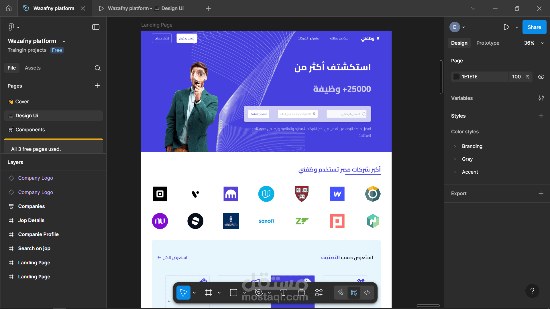 تصميم وتطوير منصة إلكترونية متكاملة وربطها بلوحة تحكم ديناميكية ( منصة وظفني)
