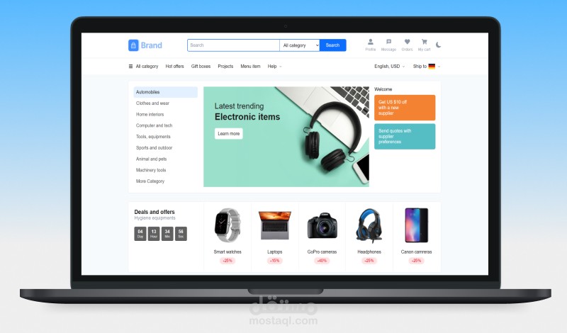 تصميم وبرمجة وتطوير موقع الكتروني باستخدام (reactjs - nodejs - expressjs - mongodb) عبارة عن متجر إلكتروني ecommerce